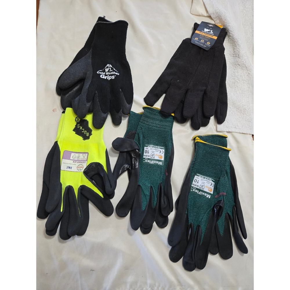 Lot of 5 Work Gloves MaxiFlex Cold Weather Grip Hi-Vis Utility Garden Mixed Size